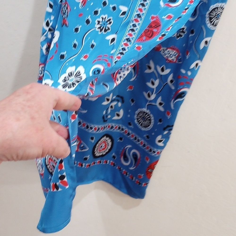 Rachel Zoe Blue Satin Bandana Scarf Print Faux Wrap Skirt, Size XS - Picture 4 of 9